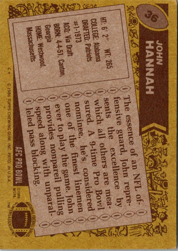 1986 Topps John Hannah