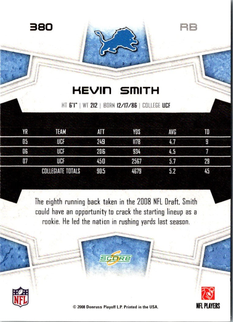 2008 Score Super Bowl XLIII Kevin Smith