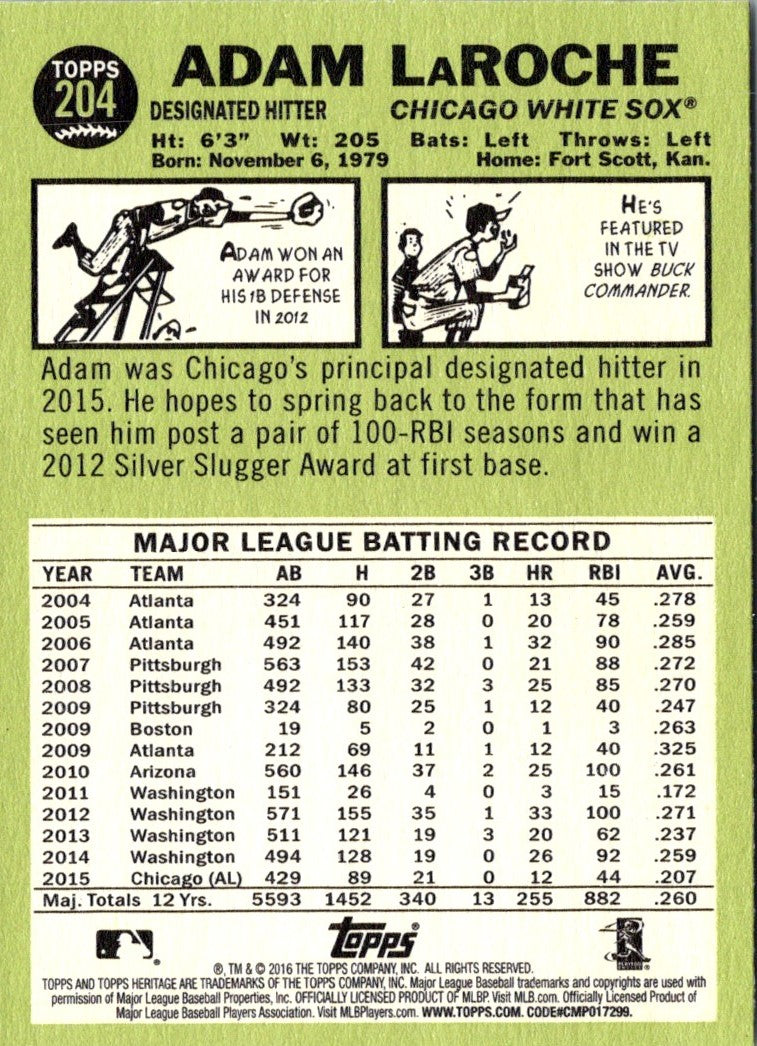 2016 Topps Heritage Adam LaRoche