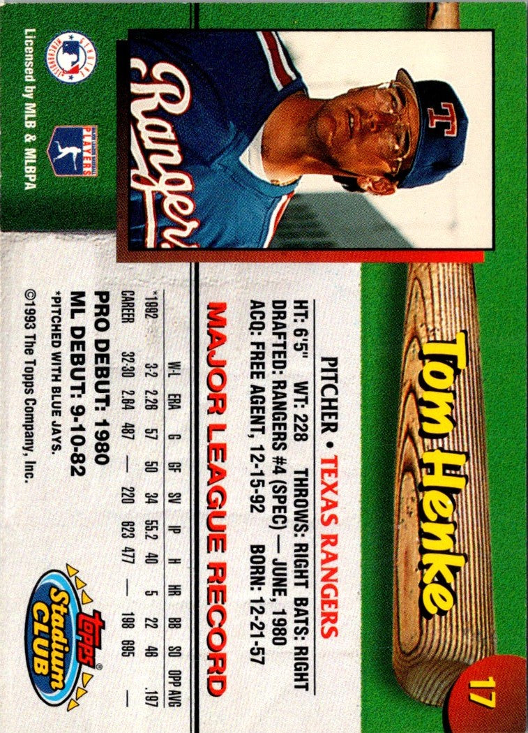 1993 Stadium Club Texas Rangers Tom Henke