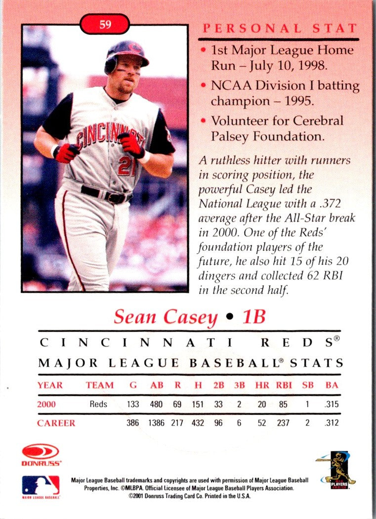 2001 Donruss Studio Sean Casey