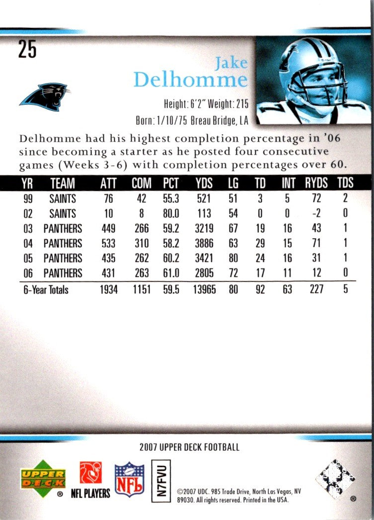 2007 Upper Deck Jake Delhomme