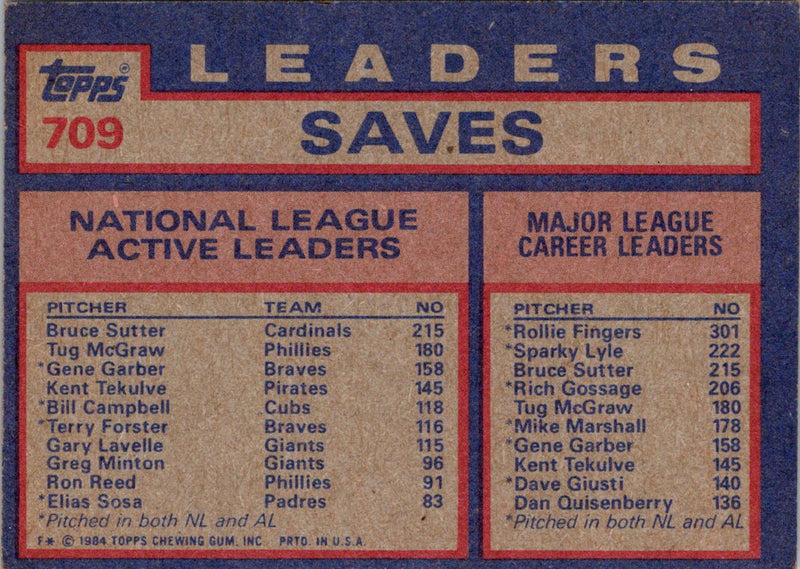 1984 Topps NL Active Career Save Leaders - Bruce Sutter/Tug McGraw/Gene Garber