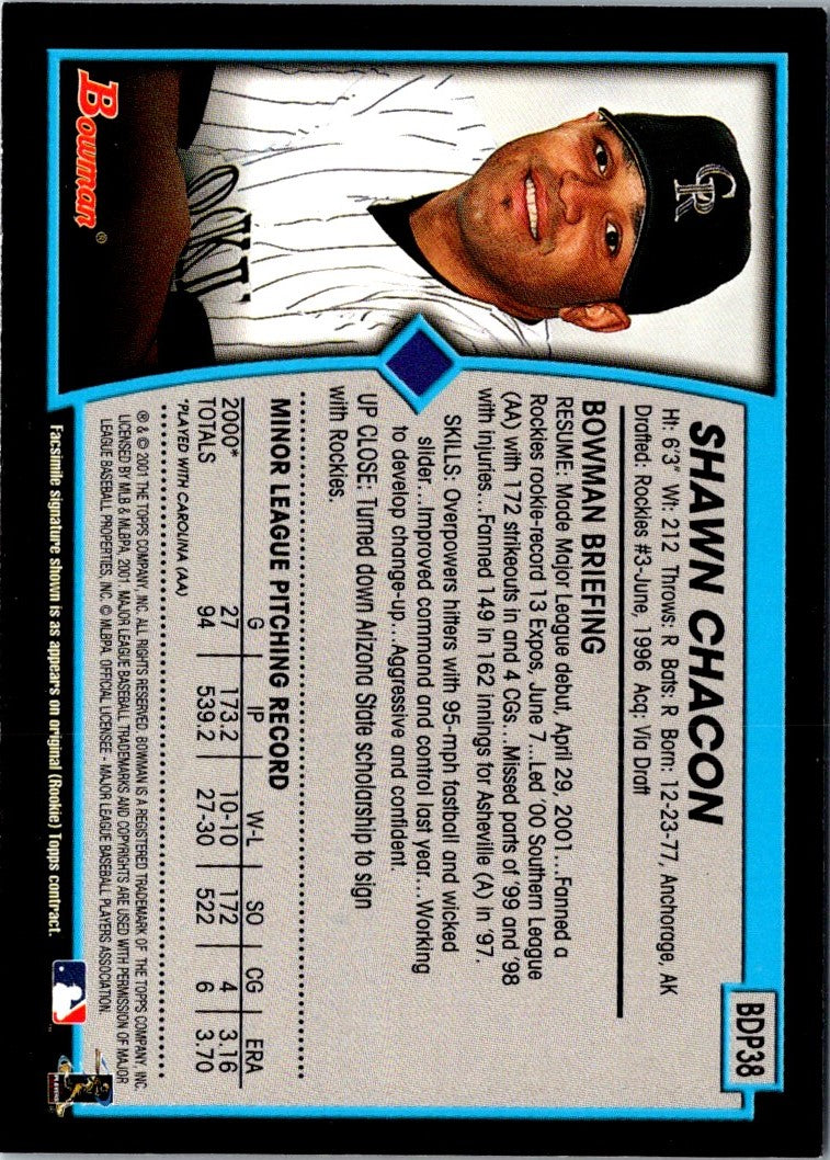 2001 Bowman Draft Picks & Prospects Shawn Chacon