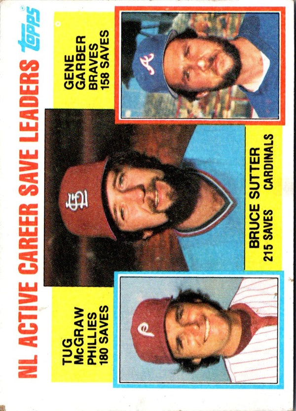 1984 Topps NL Active Career Save Leaders - Bruce Sutter/Tug McGraw/Gene Garber #709