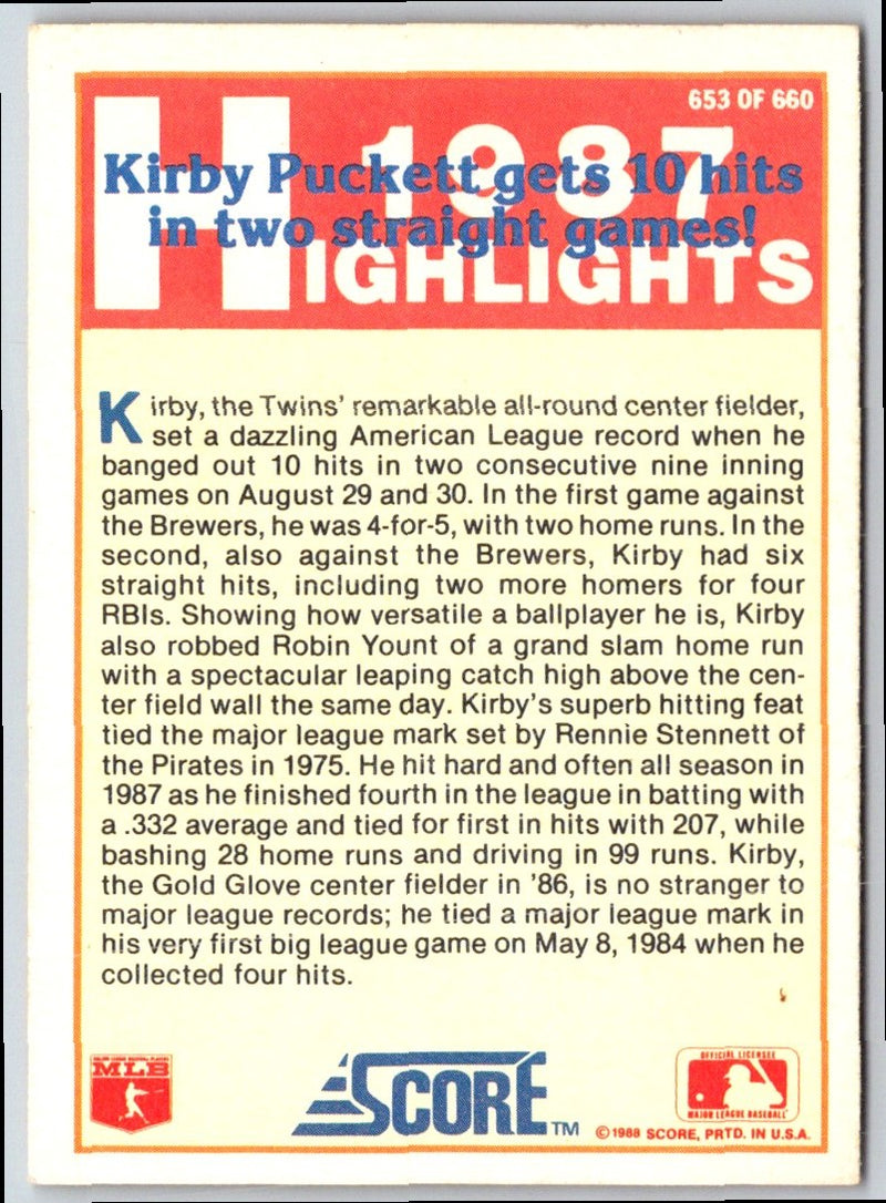 1988 Score Kirby Puckett