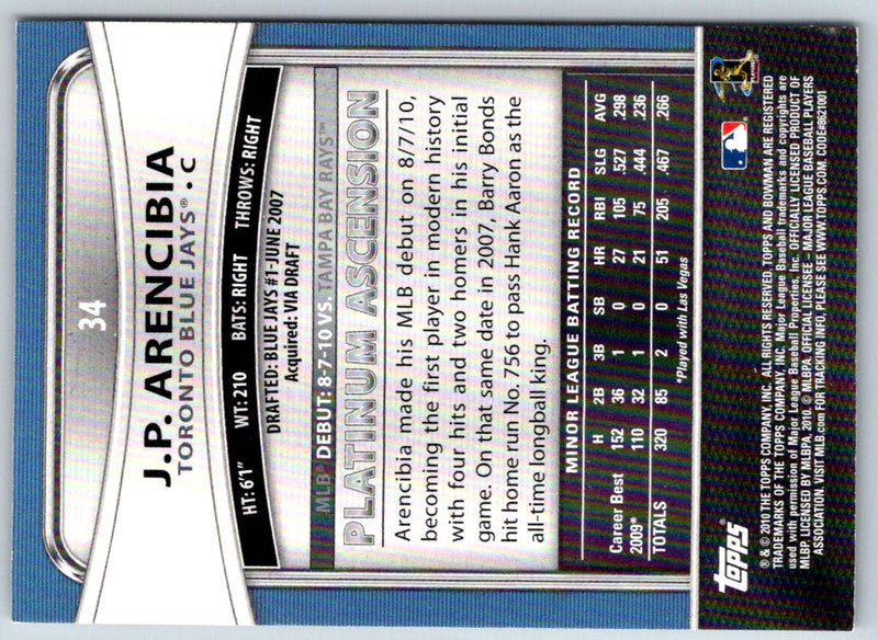 2010 Bowman Platinum J.P. Arencibia