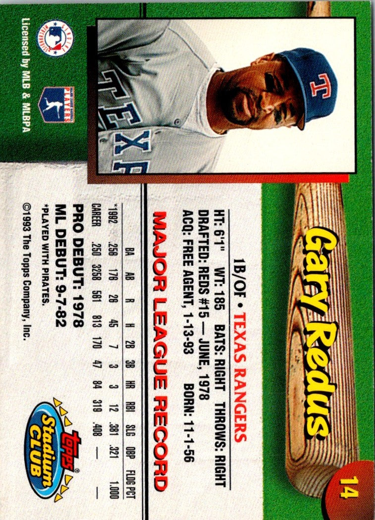 1993 Stadium Club Texas Rangers Gary Redus