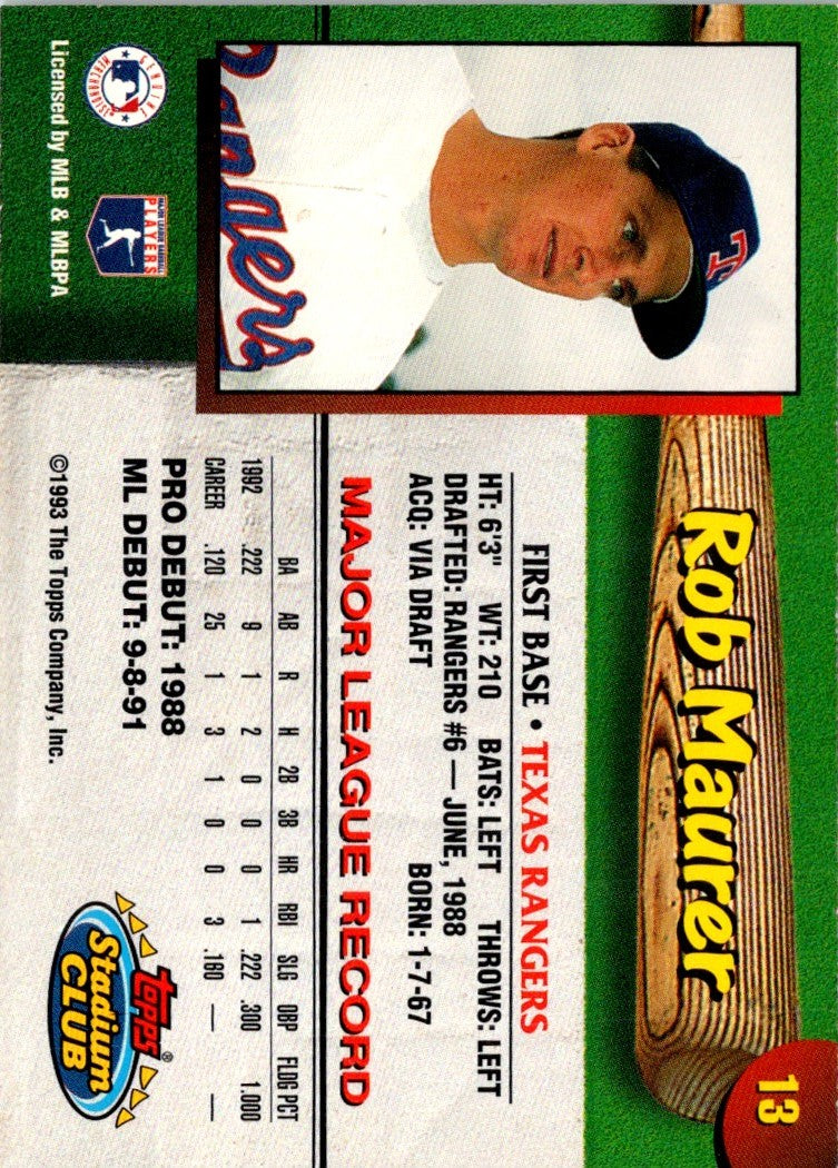 1993 Stadium Club Texas Rangers Rob Maurer