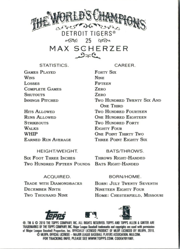 2010 Topps Allen & Ginter Max Scherzer