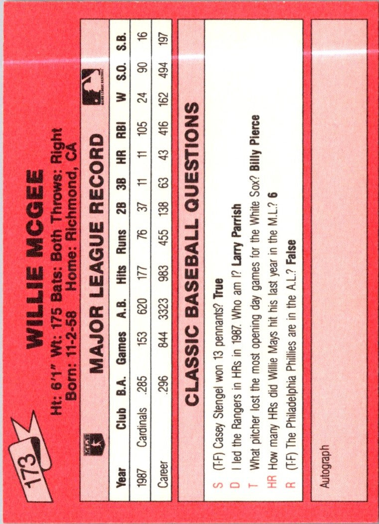 1988 Classic Red Willie McGee