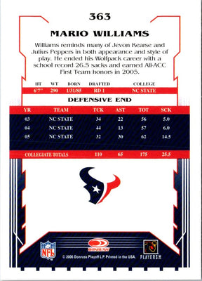 2006 Score Mario Williams #363 Rookie