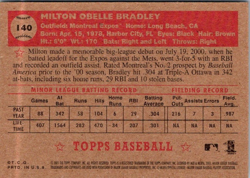 2001 Topps Heritage Milton Bradley