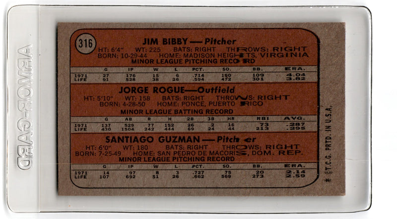 1972 Topps Cardinals Rookies - Jim Bibby/Jorge Roque/Santiago Guzman