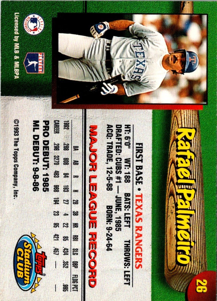 1993 Stadium Club Texas Rangers Rafael Palmeiro