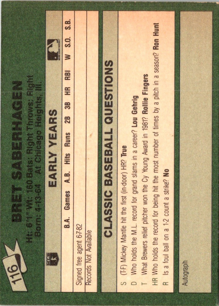 1987 Classic Update Yellow Bret Saberhagen