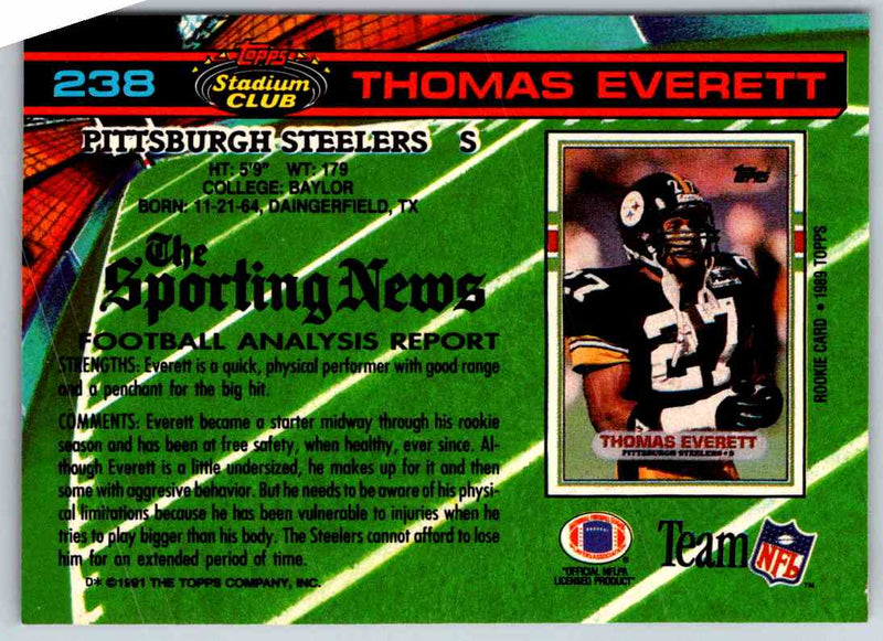 1991 Topps Stadium Club Football Thomas Everett