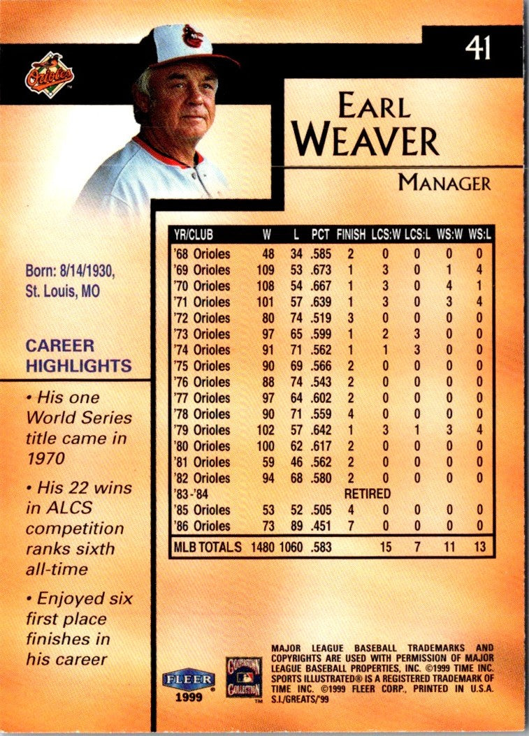 1999 Sports Illustrated Greats of the Game Earl Weaver