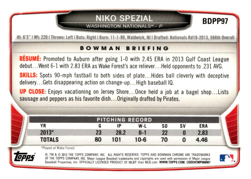 2013 Bowman Draft Picks & Prospects Chrome Niko Spezial