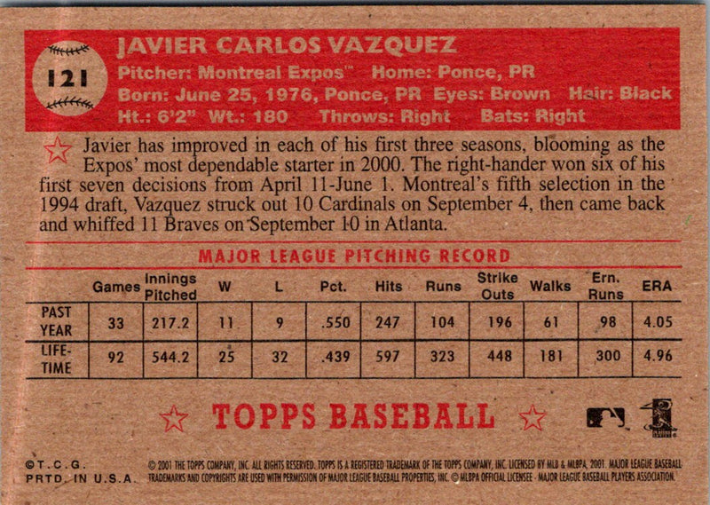 2001 Topps Heritage Javier Vazquez