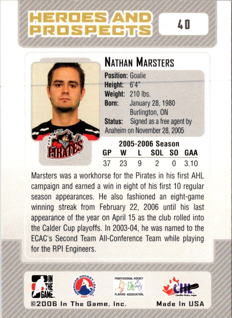 2006 In The Game Heroes and Prospects Nathan Marsters