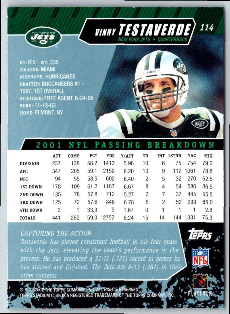 2002 Stadium Club Vinny Testaverde