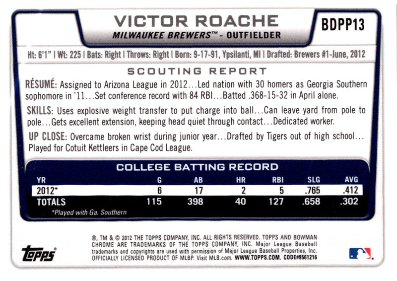 2012 Bowman Draft Picks & Prospects Chrome Victor Roache