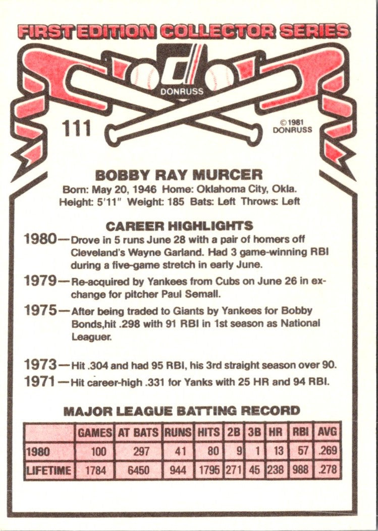 1981 Donruss Bobby Murcer