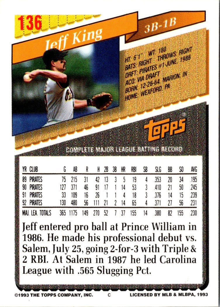 1993 Topps Jeff King