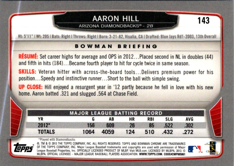 2013 Bowman Chrome Aaron Hill