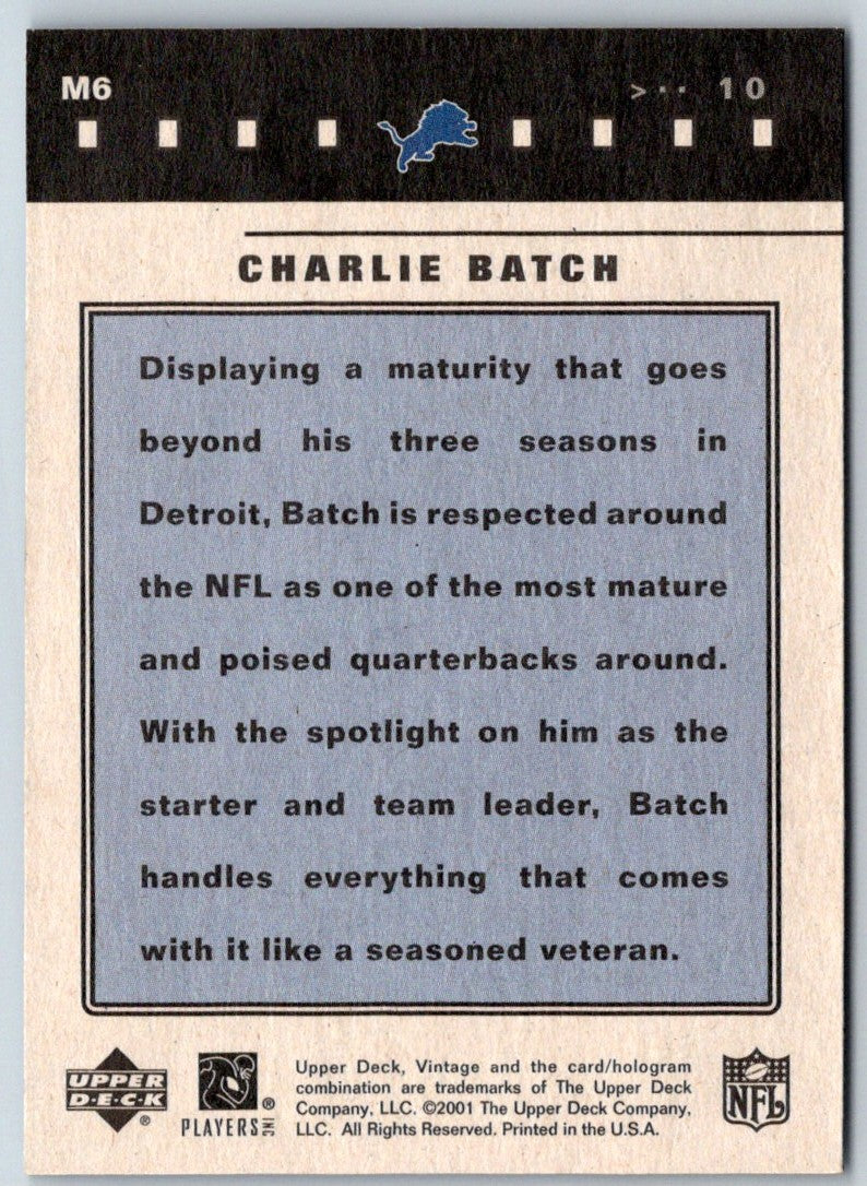 2001 Upper Deck Vintage Matinee Idols Charlie Batch