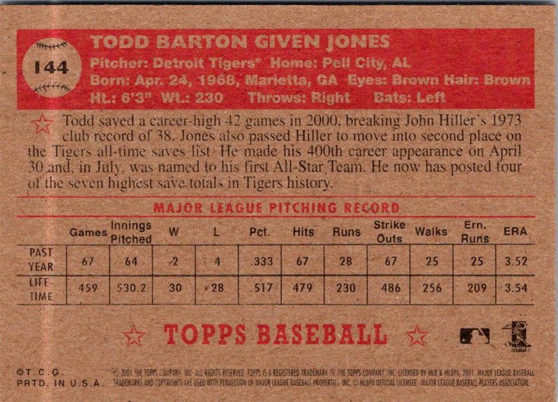 2001 Topps Heritage Todd Jones