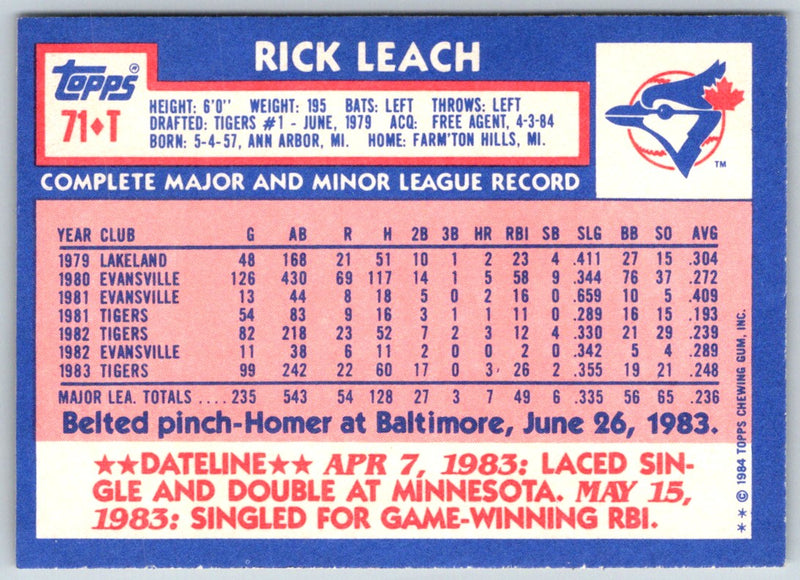 1984 Topps Traded Rick Leach