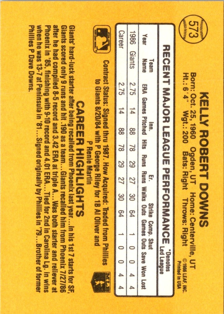 1987 Donruss Kelly Downs