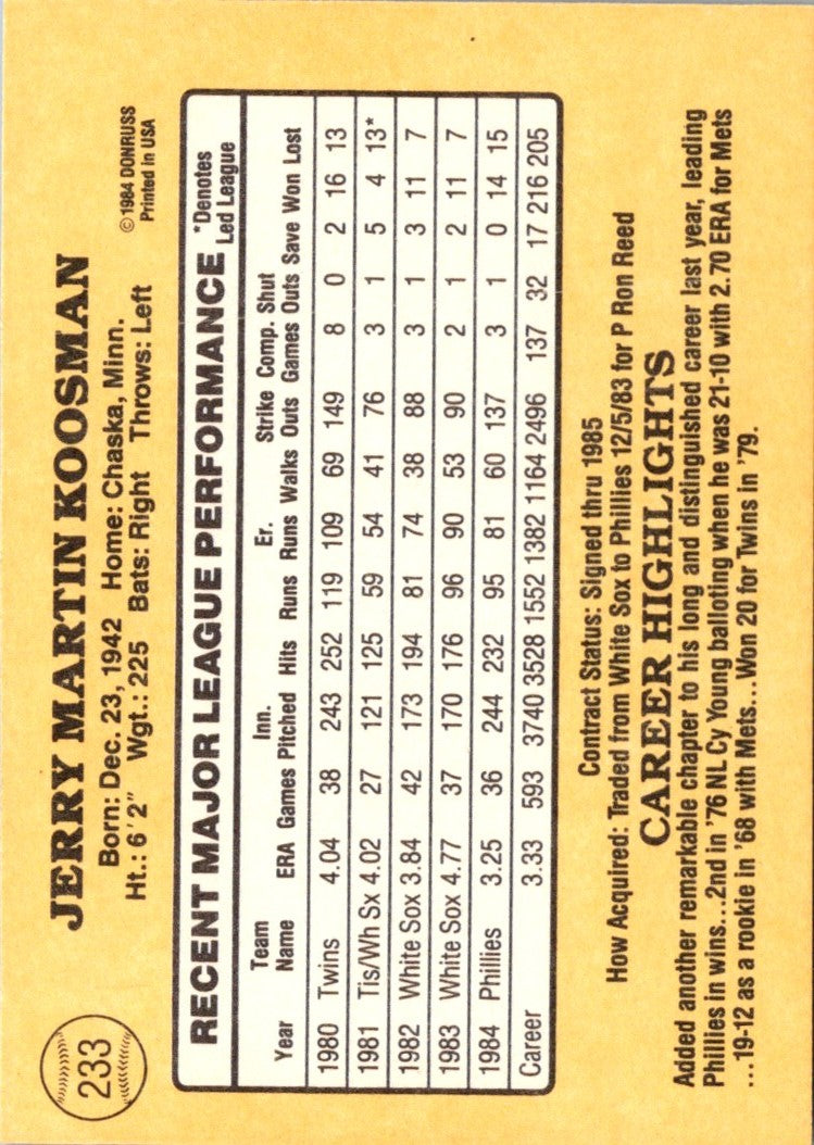 1985 Donruss Jerry Koosman