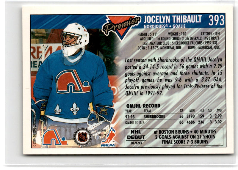 1993 Topps Premier Jocelyn Thibault