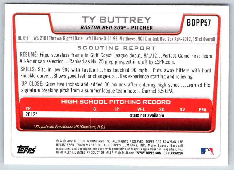 2012 Bowman Ty Buttrey