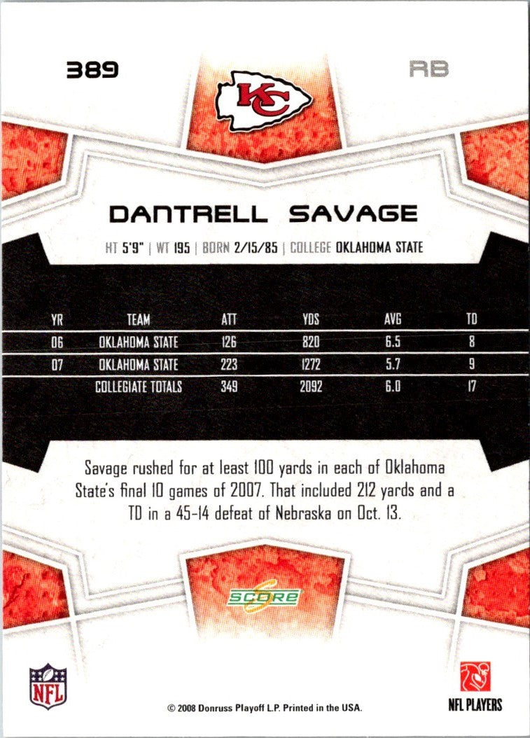 2008 Score Super Bowl XLIII Dantrell Savage