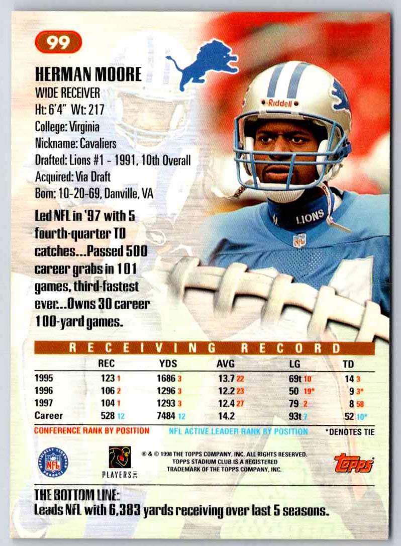 1998 Topps Stadium Club Football Herman Moore