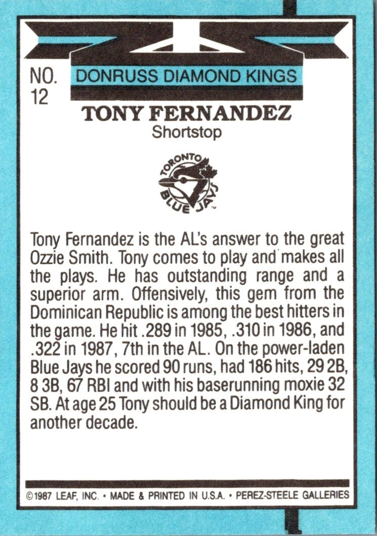 1988 Diamond Kings Tony Fernandez