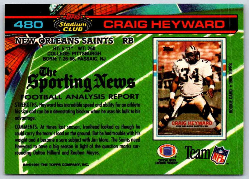 1991 Topps Stadium Club Football Craig Heyward