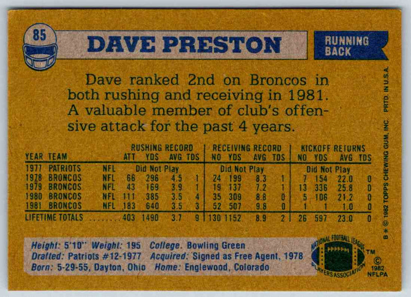 1982 Topps Dave Preston