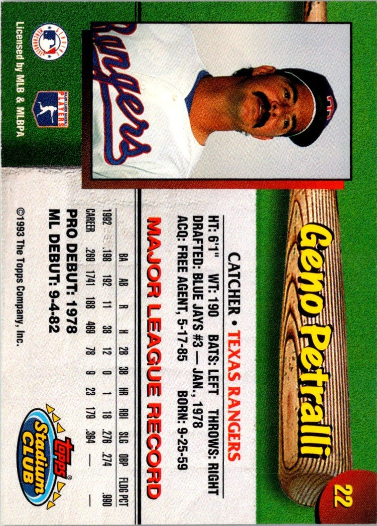 1993 Stadium Club Texas Rangers Geno Petralli