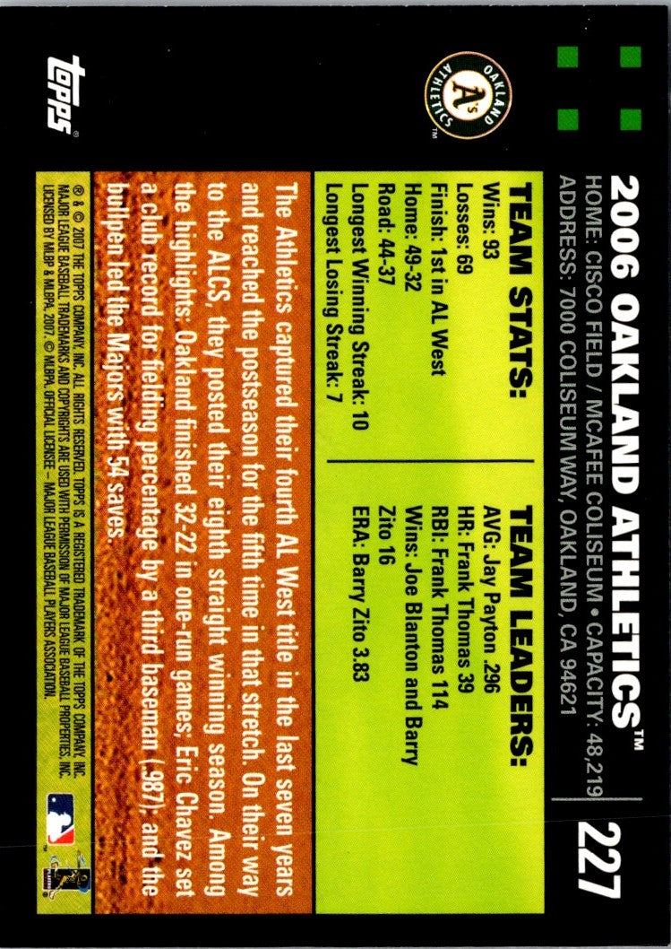 2007 Topps Oakland Athletics