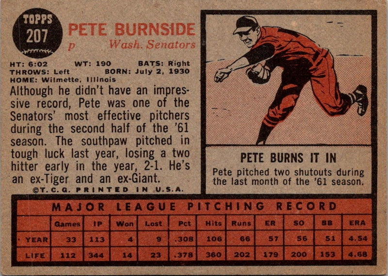 1962 Topps Pete Burnside