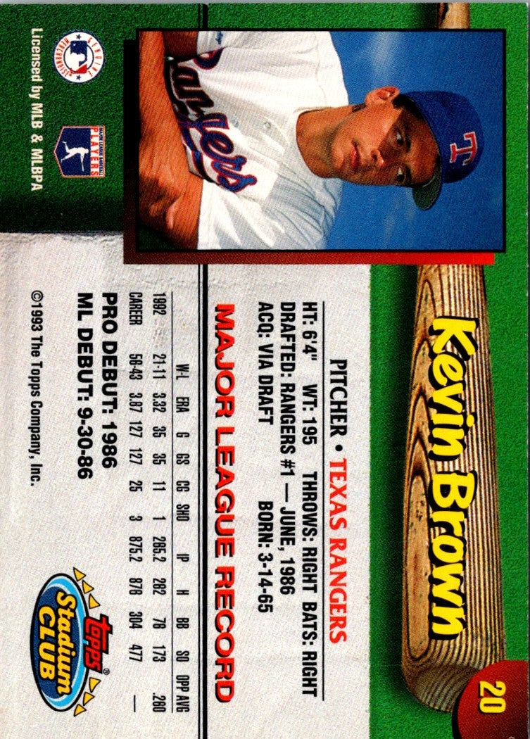 1993 Stadium Club Texas Rangers Kevin Brown
