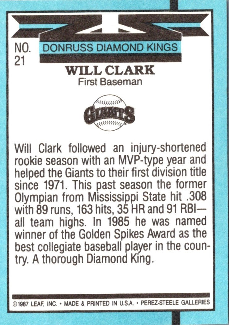 1988 Diamond Kings Will Clark