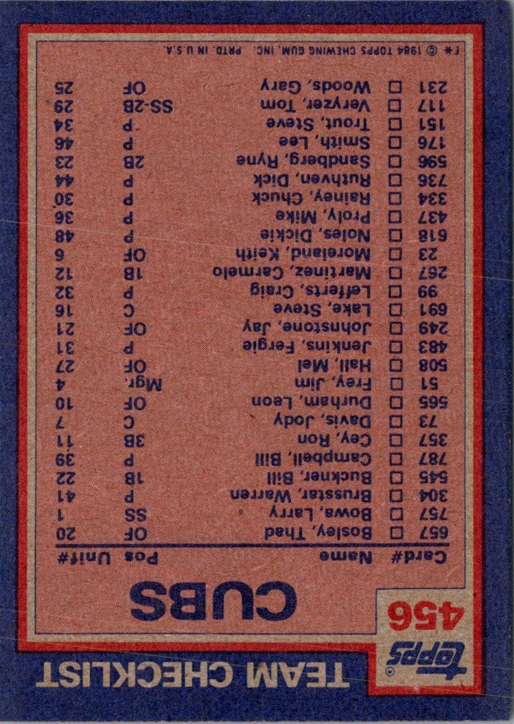 1984 Topps Nestle Cubs Batting & Pitching Leaders: Fergie Jenkins/Keith Moreland