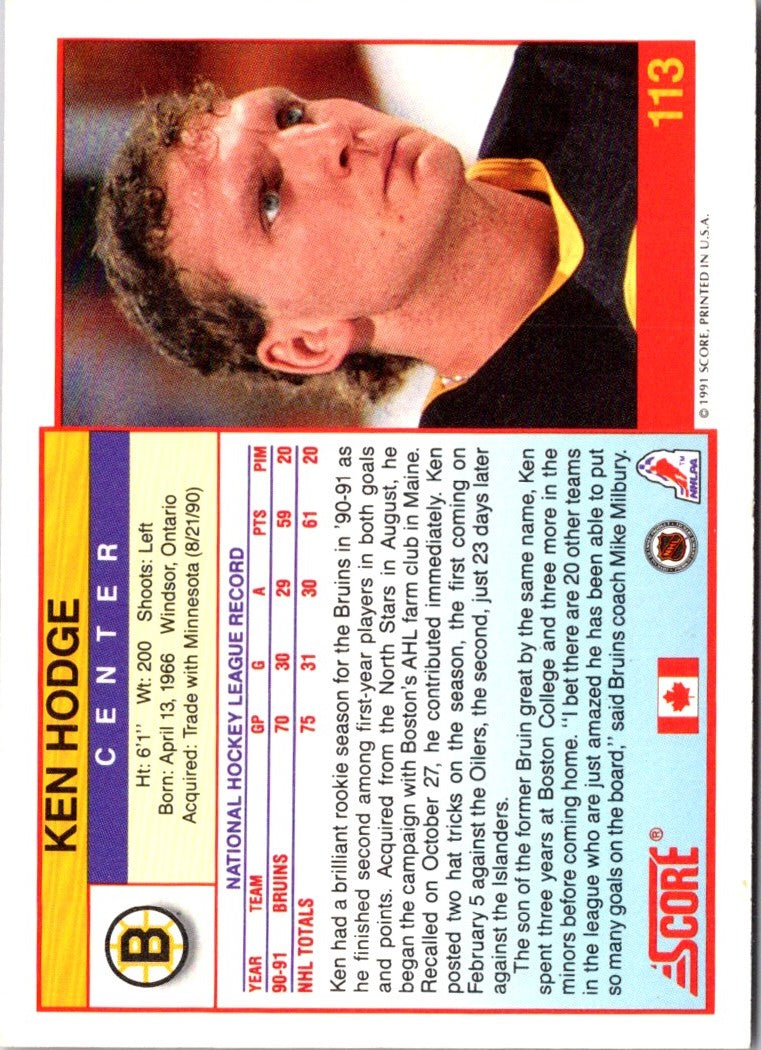 1991 Score Canadian English Ken Hodge
