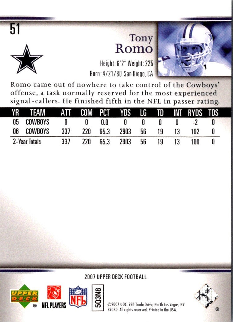 2007 Upper Deck Tony Romo